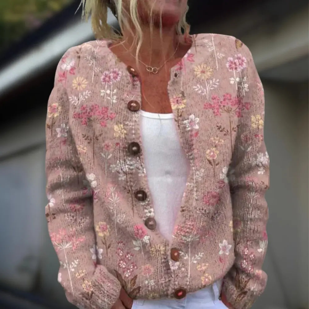 Cardigan en laine et coton à imprimé pour femmes