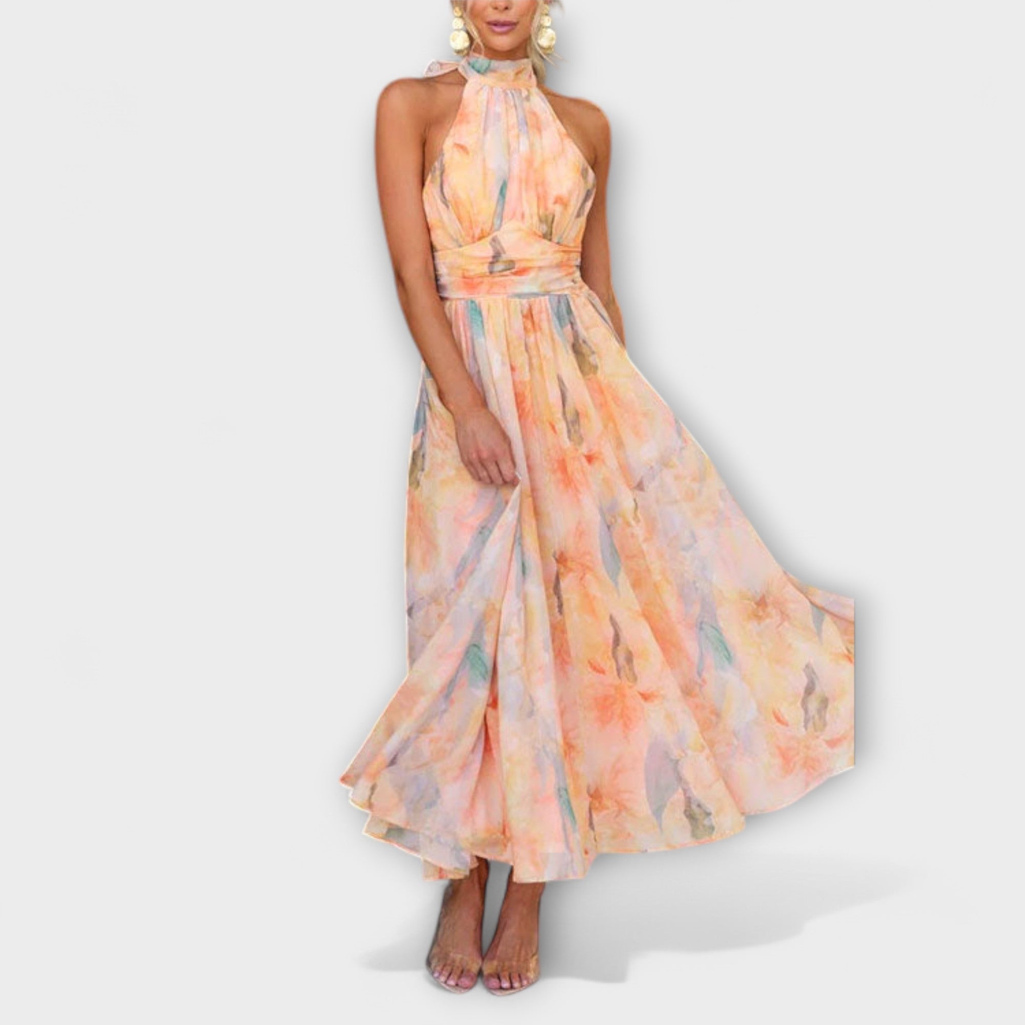 Robe Maxi à Imprimé Aquarelle avec Dos Nu pour Femmes
