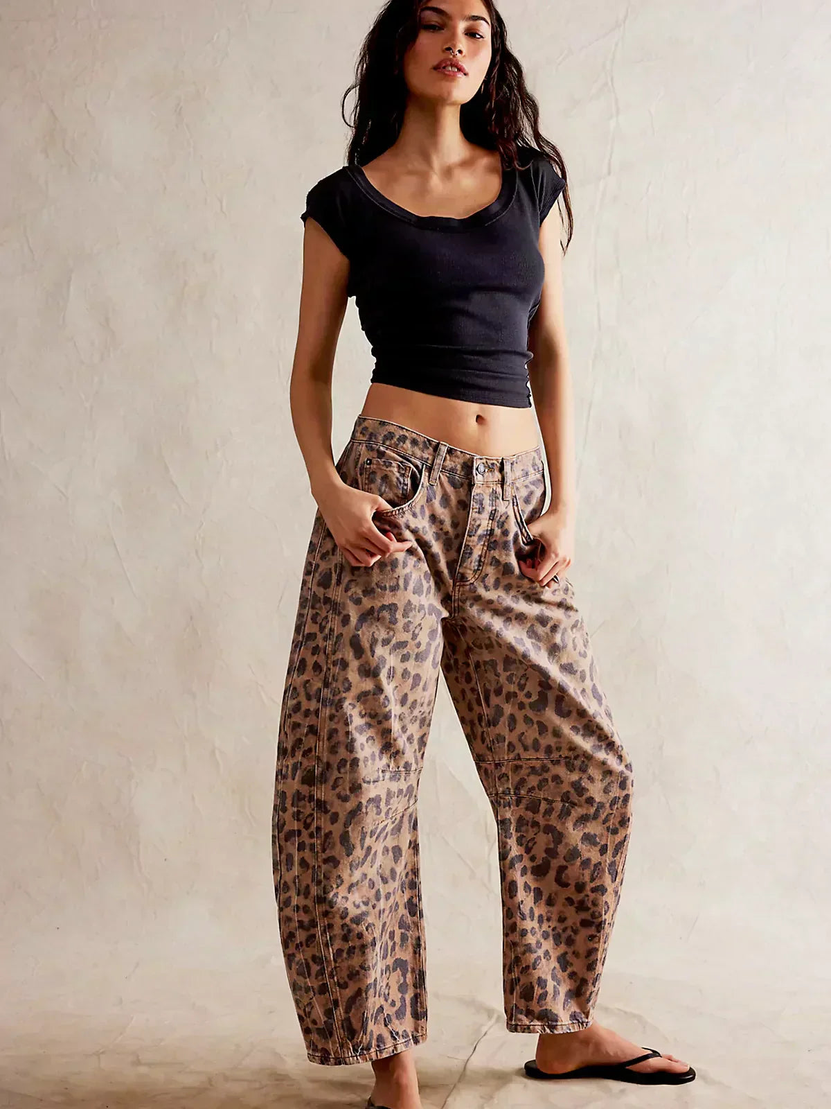 Leopard Print Denim Barrel for Women