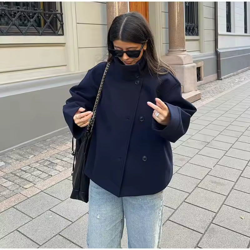 Veste Courte Élégante à Double Boutonnage pour Femmes