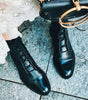 Botte Mi-Mollet à Lacets et Talon en Simili Cuir pour Femme