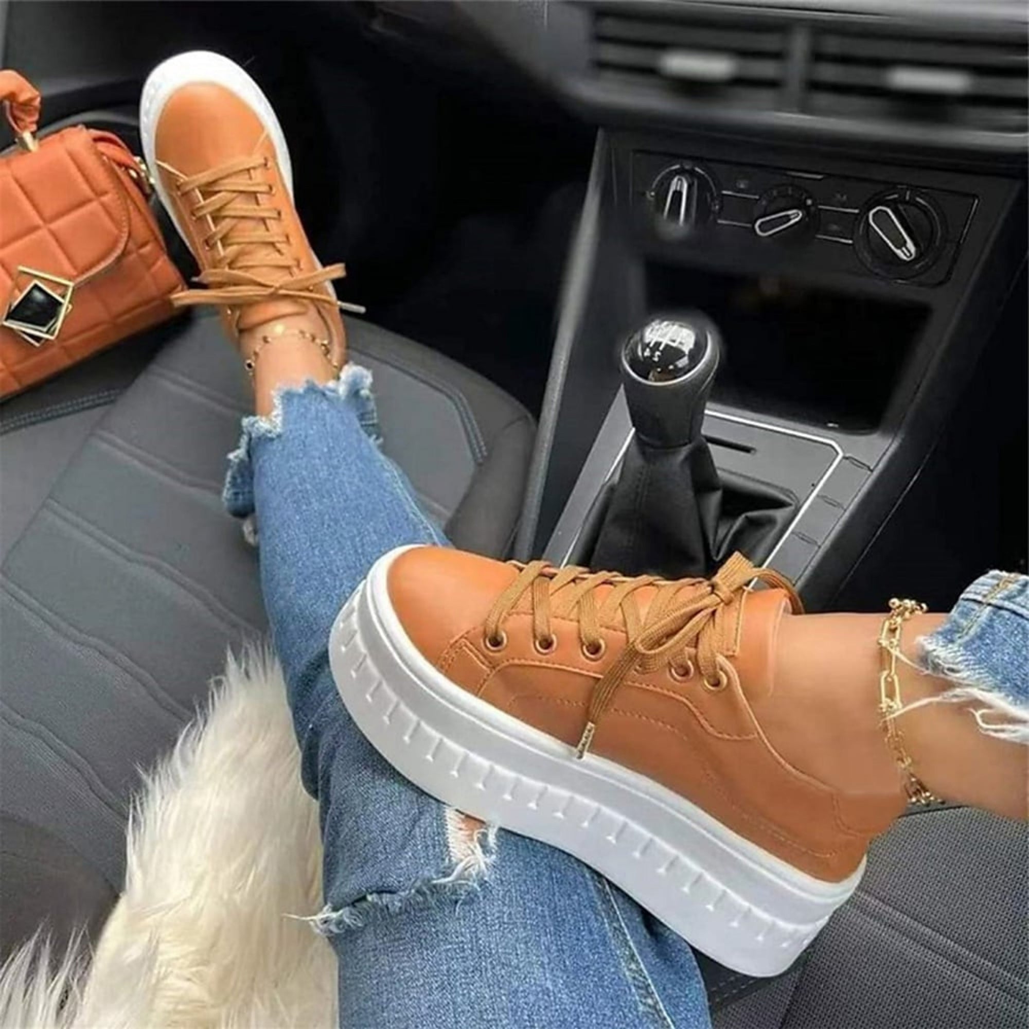 Basket Plateforme à Semelle Épaisse en Simili Cuir pour Femme