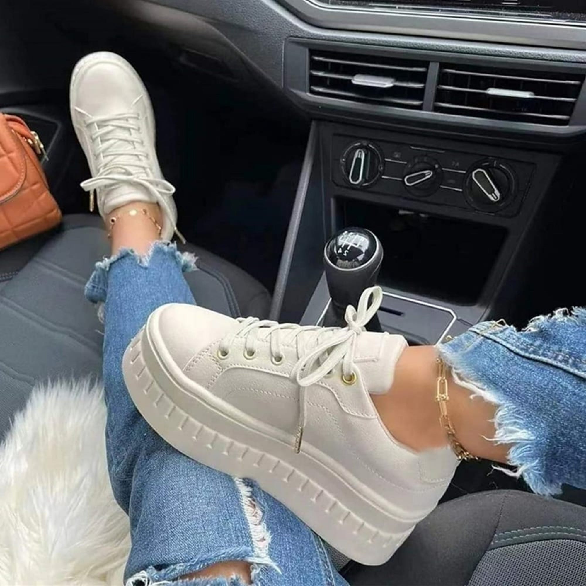 Basket Plateforme à Semelle Épaisse en Simili Cuir pour Femme