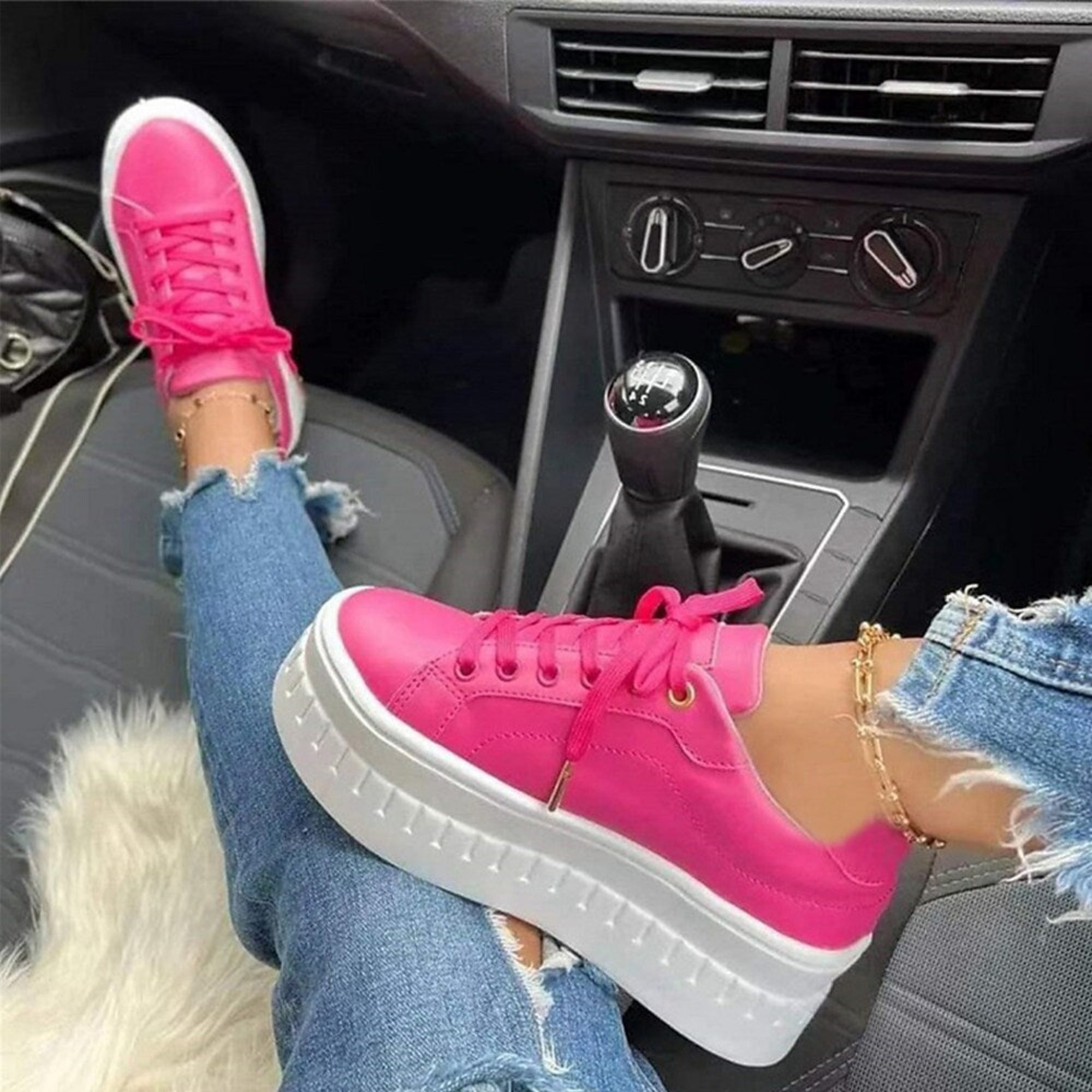 Basket Plateforme à Semelle Épaisse en Simili Cuir pour Femme
