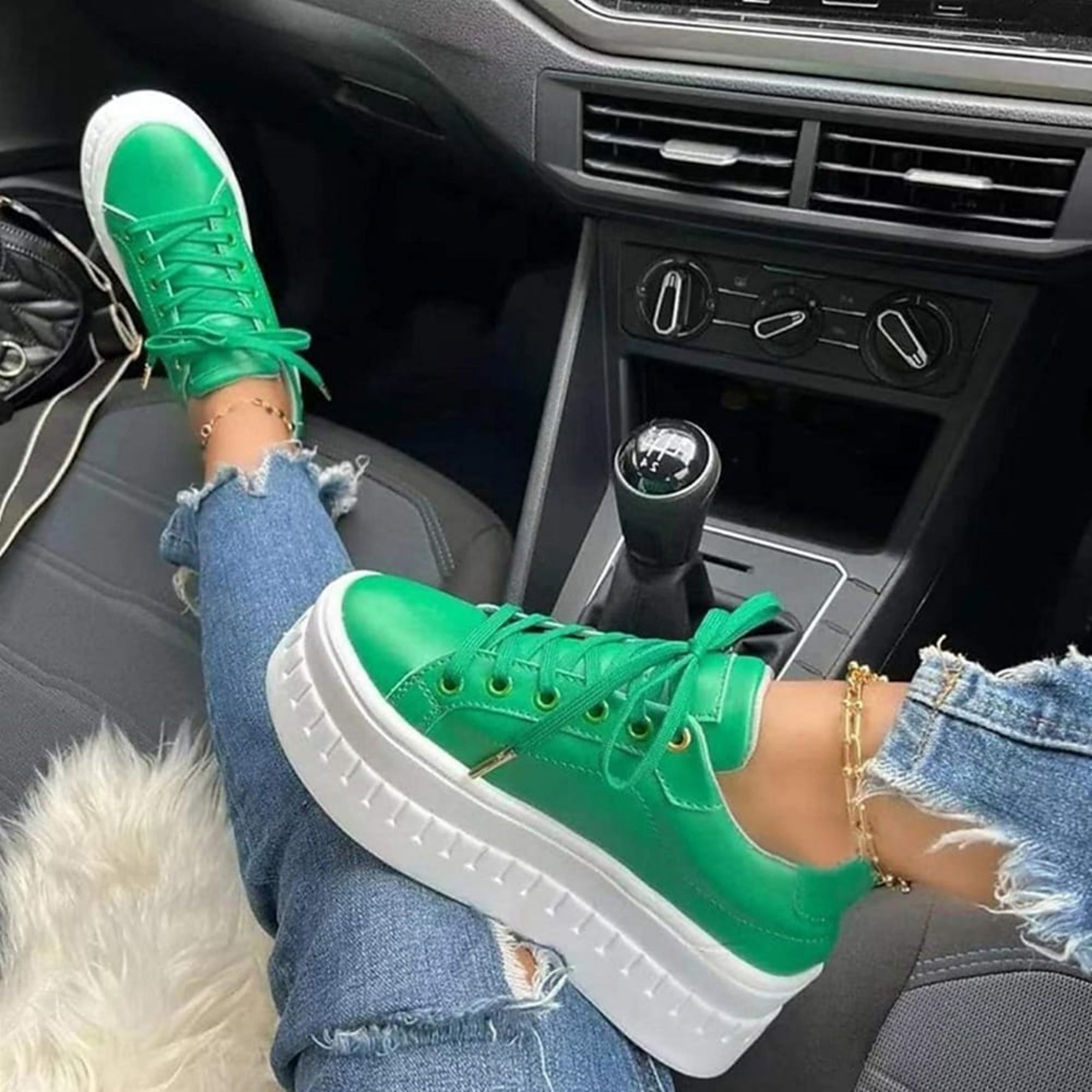 Basket Plateforme à Semelle Épaisse en Simili Cuir pour Femme