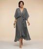 Robe Longue en Chiffon à Manches Chauve-Souris pour Femmes