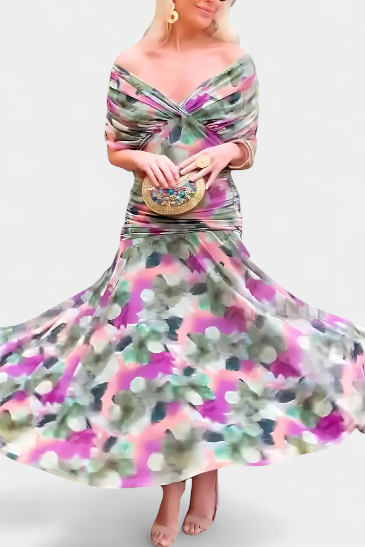 Robe longue à imprimé floral et col en V pour femmes