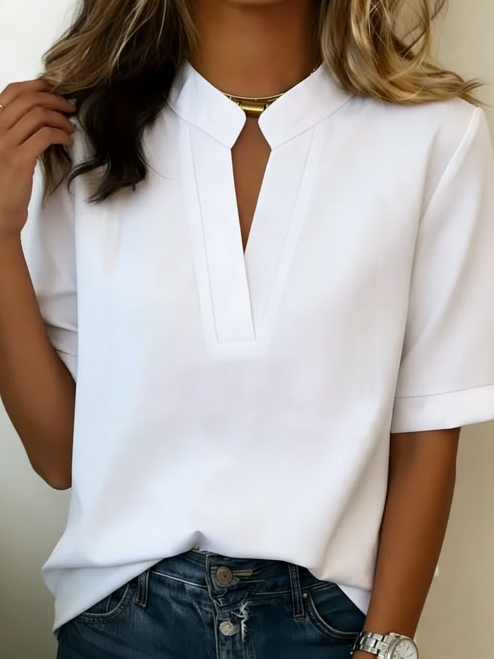 Blouse à Col en V et Détail Raffiné pour Femmes
