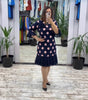 Robe Plissée Pois Pink Navy Coupe Ajustée