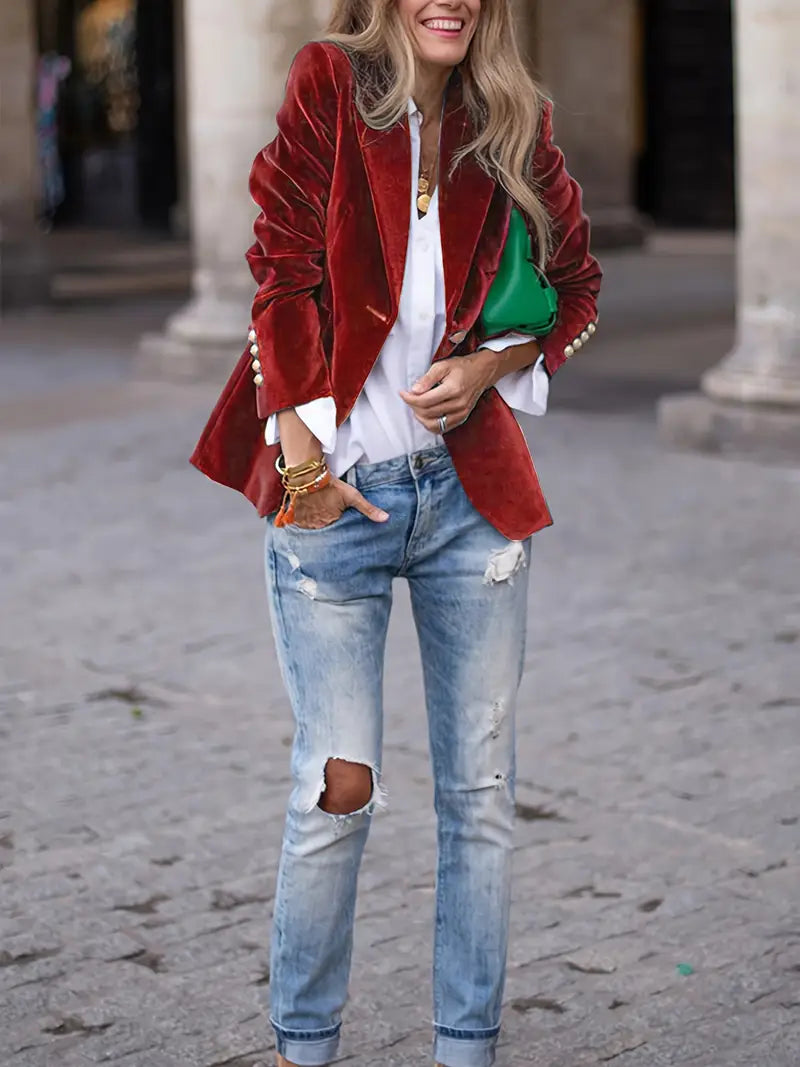 Blazer Féminin Élégant Boutons Dorés pour Femmes