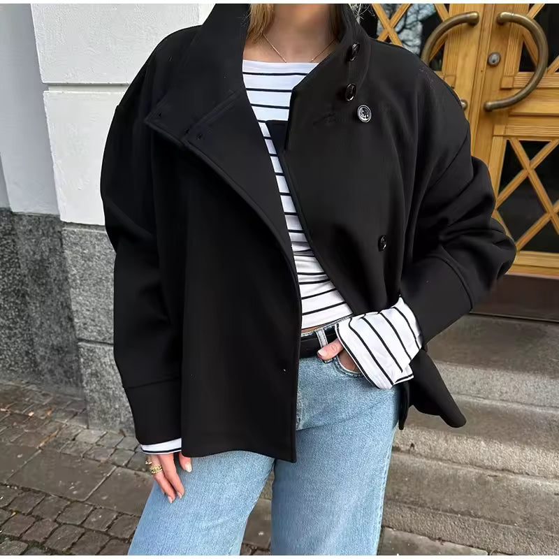 Veste Courte Élégante à Double Boutonnage pour Femmes