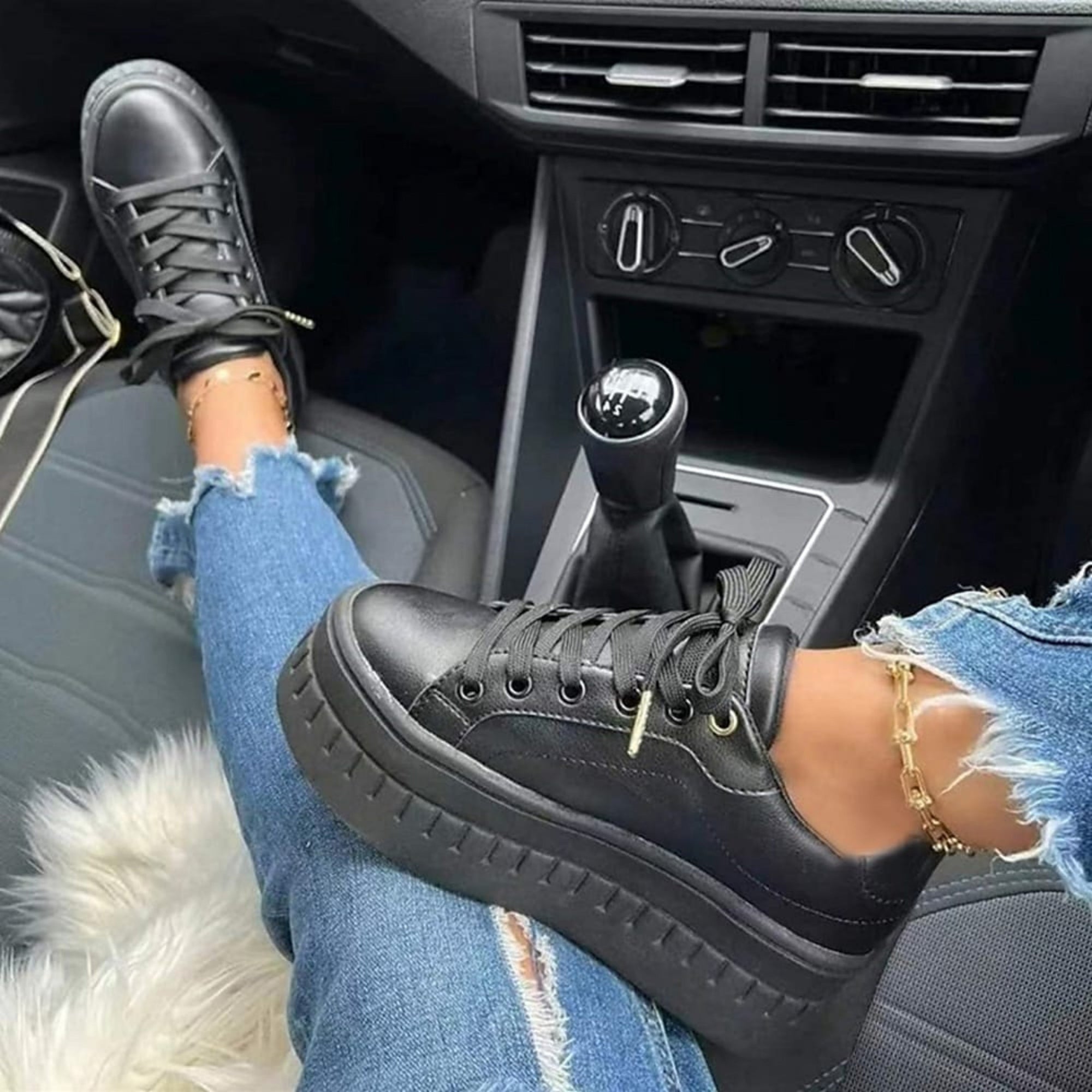 Basket Plateforme à Semelle Épaisse en Simili Cuir pour Femme