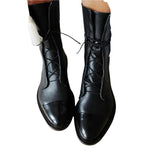 Botte Mi-Mollet à Lacets et Talon en Simili Cuir pour Femme