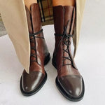 Botte Mi-Mollet à Lacets et Talon en Simili Cuir pour Femme