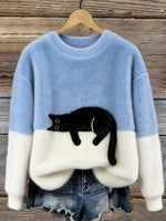 Pull décontracté avec motif chat pour femmes