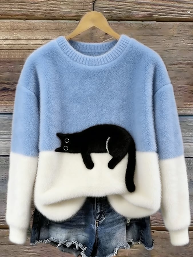 Pull décontracté avec motif chat pour femmes
