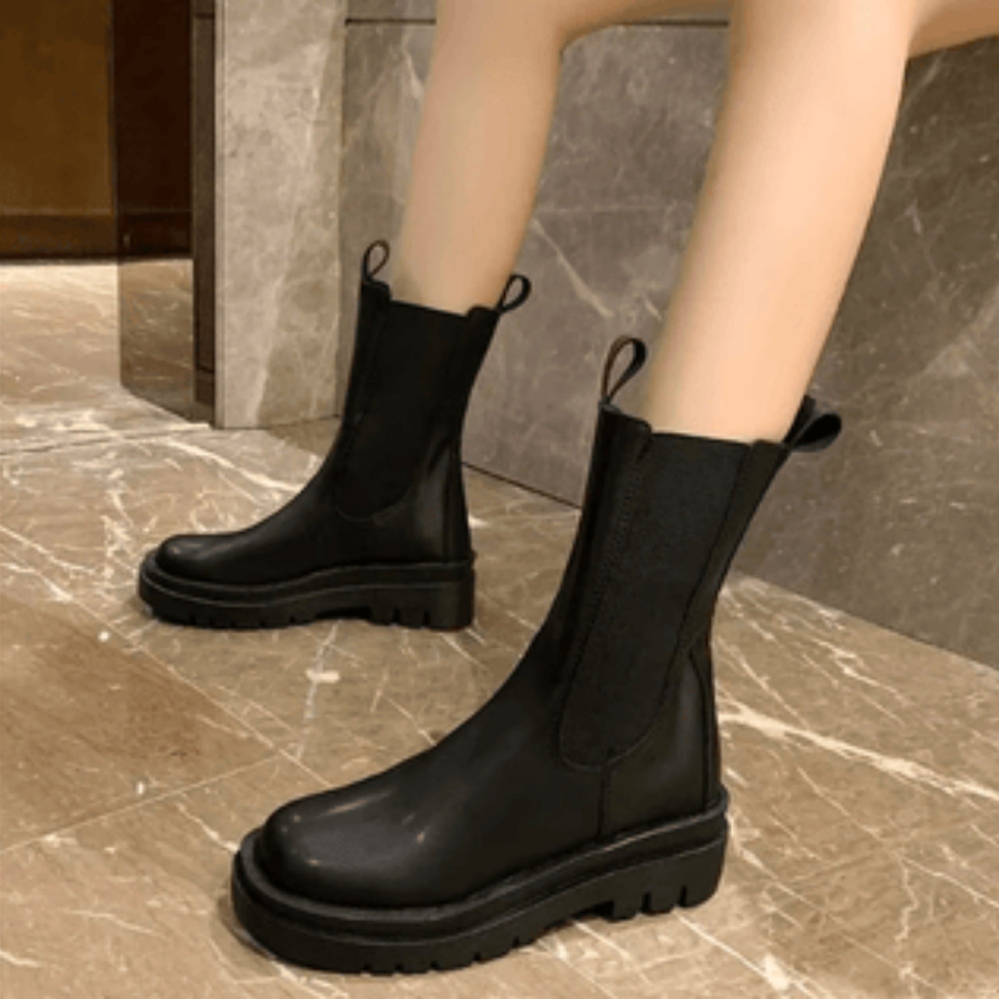 Bottine Chelsea Plate en Simili Cuir pour Femme
