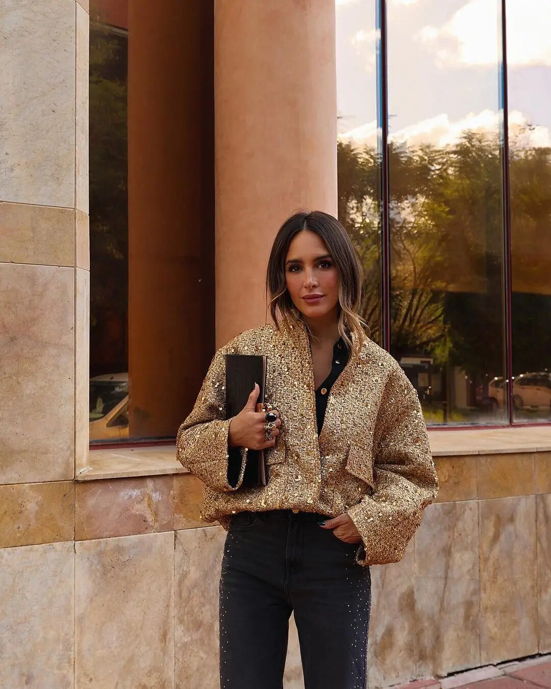 Veste Bomber Dorée Élégante pour Femmes