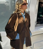 Trenchcoat en Suède Marron Oversize pour Femmes
