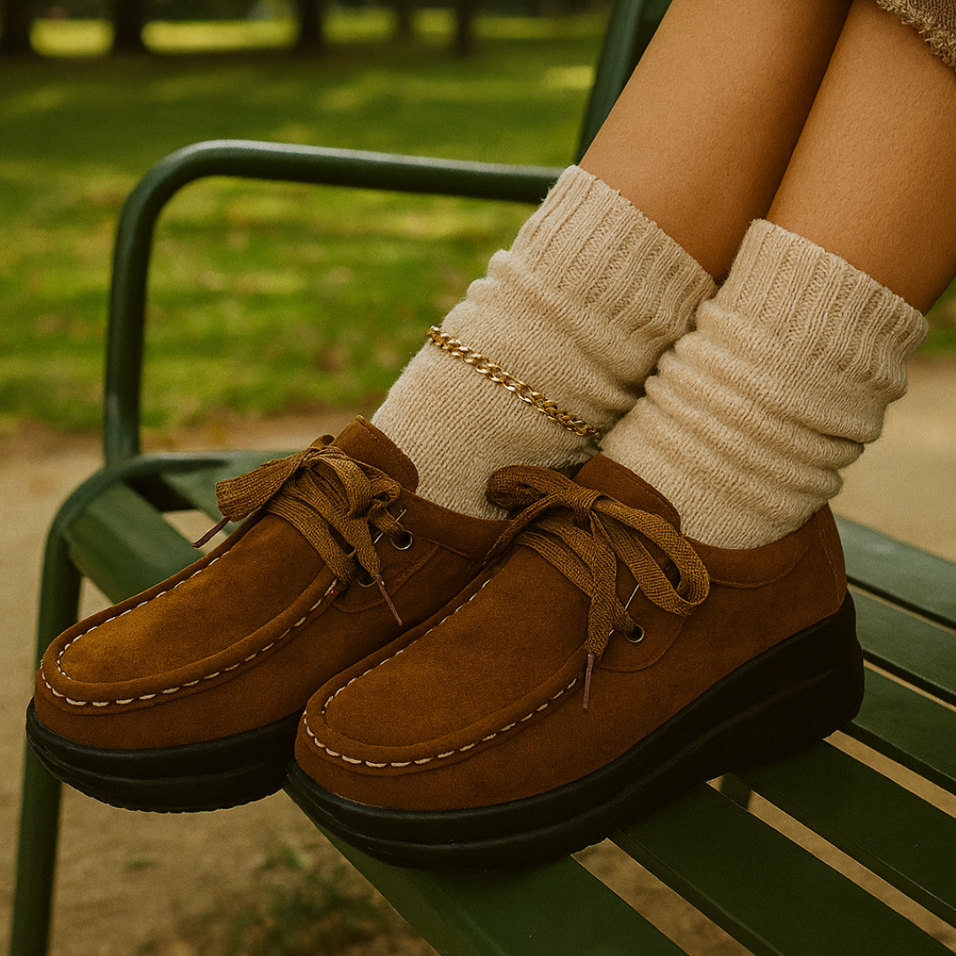 Mocassin Confort à Lacets et Semelle Plateforme en Suédine pour Femme