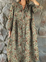 Robe Chemise en Coton à Imprimé Floral Rétro pour Femmes