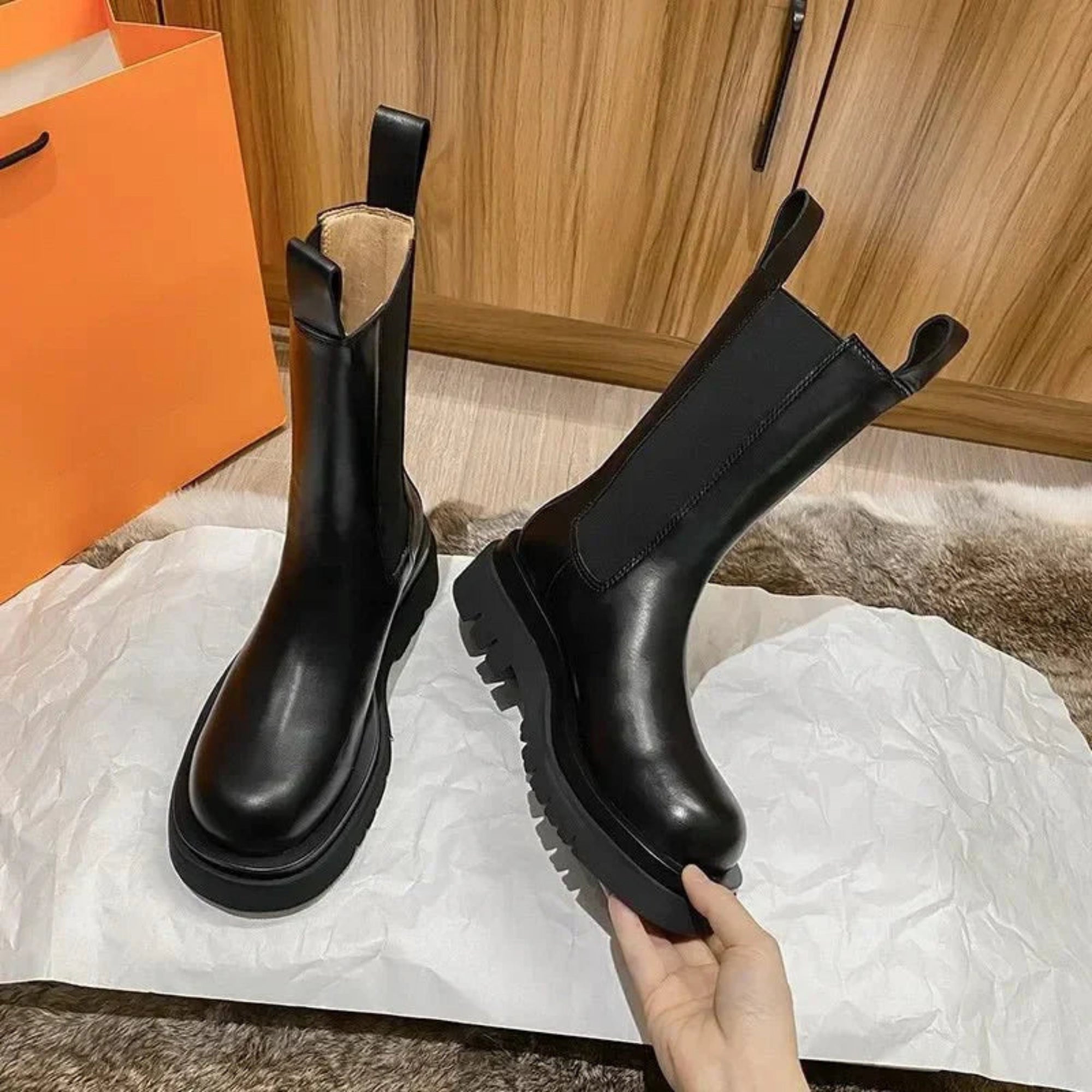 Bottine Chelsea Plate en Simili Cuir pour Femme