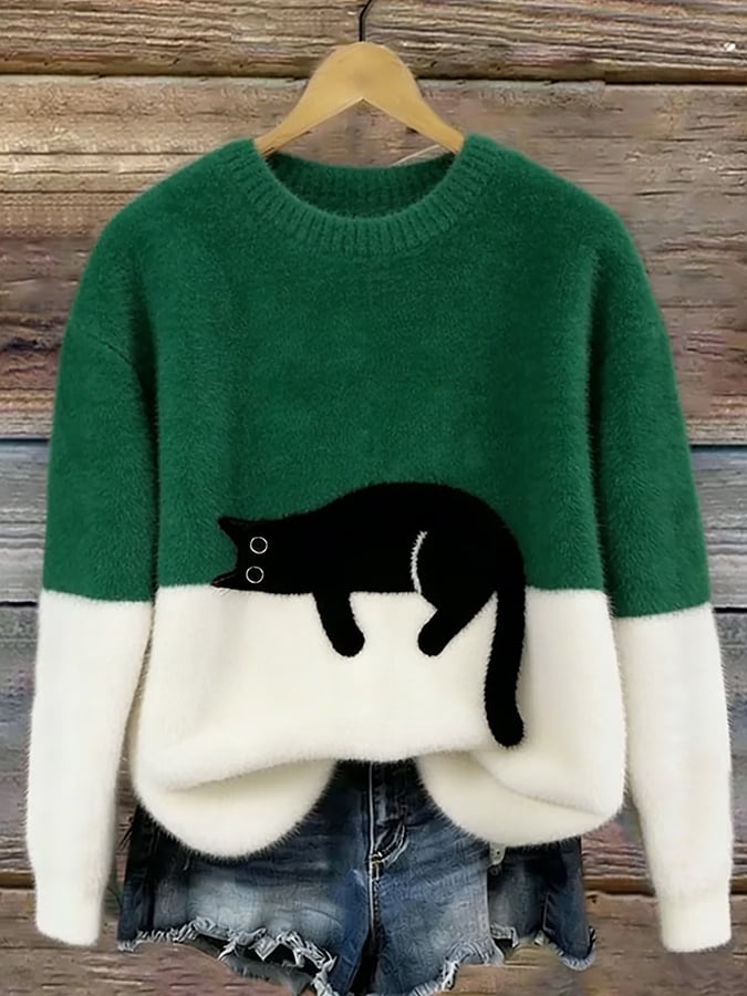 Pull décontracté avec motif chat pour femmes