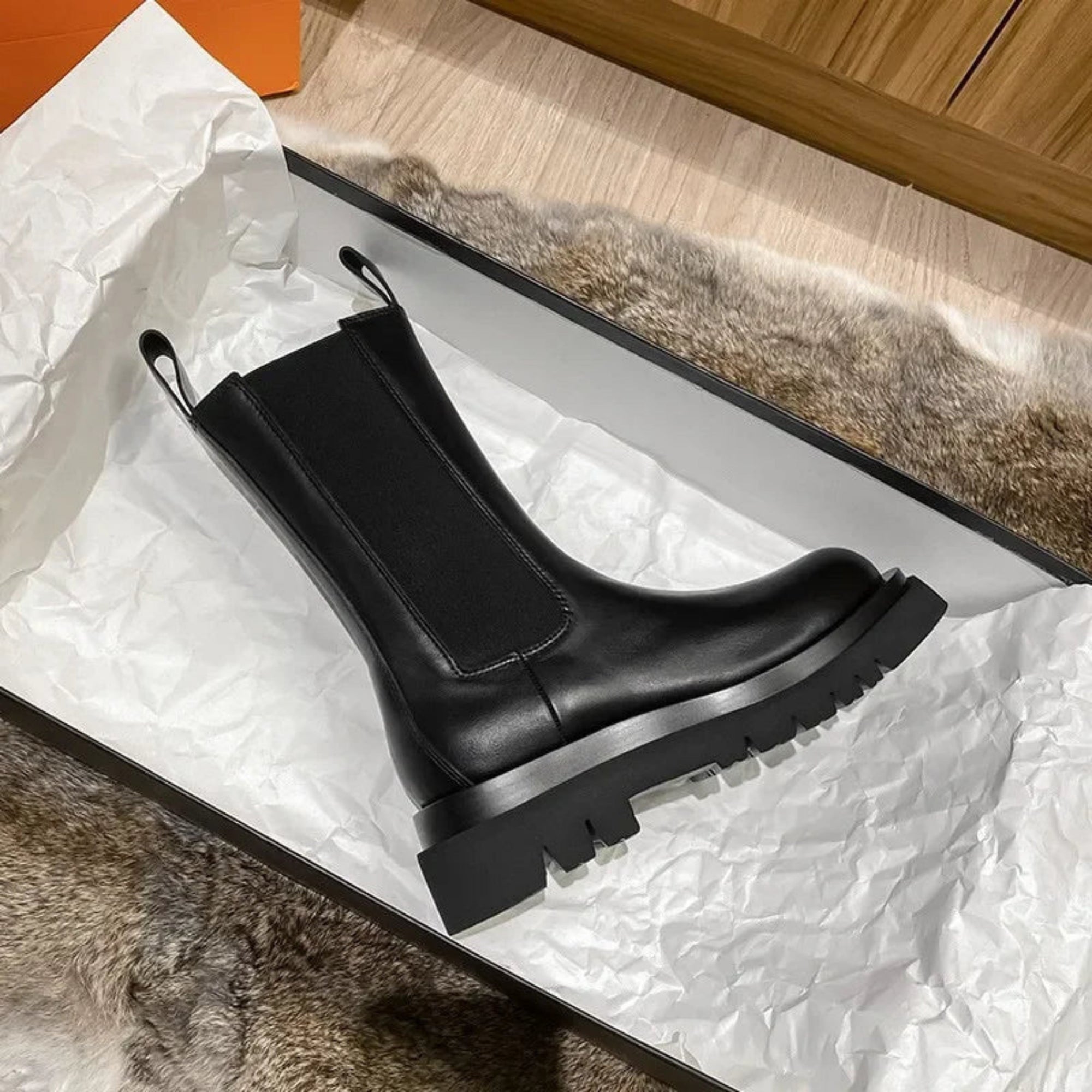 Bottine Chelsea Plate en Simili Cuir pour Femme