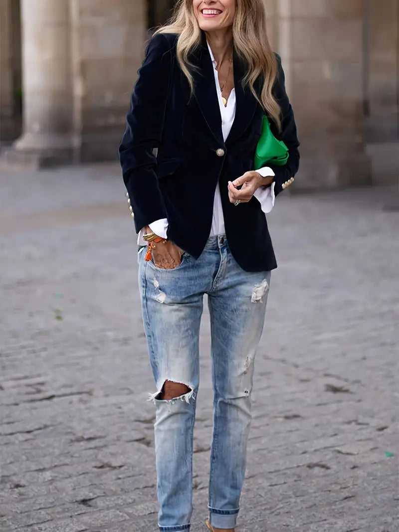 Blazer Féminin Élégant Boutons Dorés pour Femmes