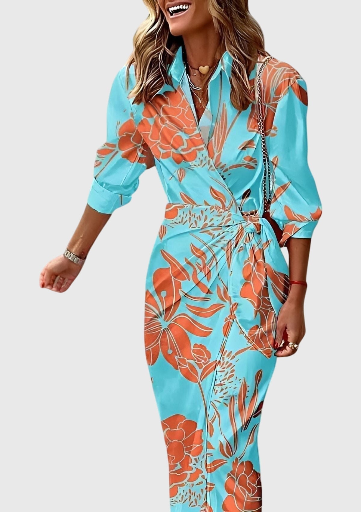 Robe longue à manches longues imprimée pour femmes