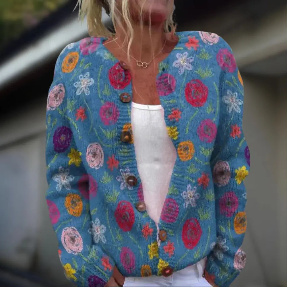 Cardigan en laine et coton à imprimé pour femmes