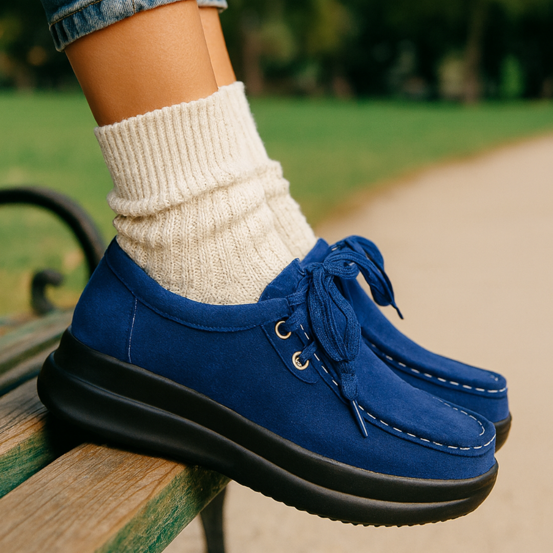 Mocassin Confort à Lacets et Semelle Plateforme en Suédine pour Femme