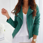 Veste en Cuir à Col Revers pour Femmes