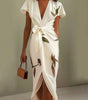 Robe Midi Imprimée Ceinturée pour Femmes
