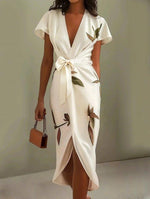 Robe Midi Imprimée Ceinturée pour Femmes