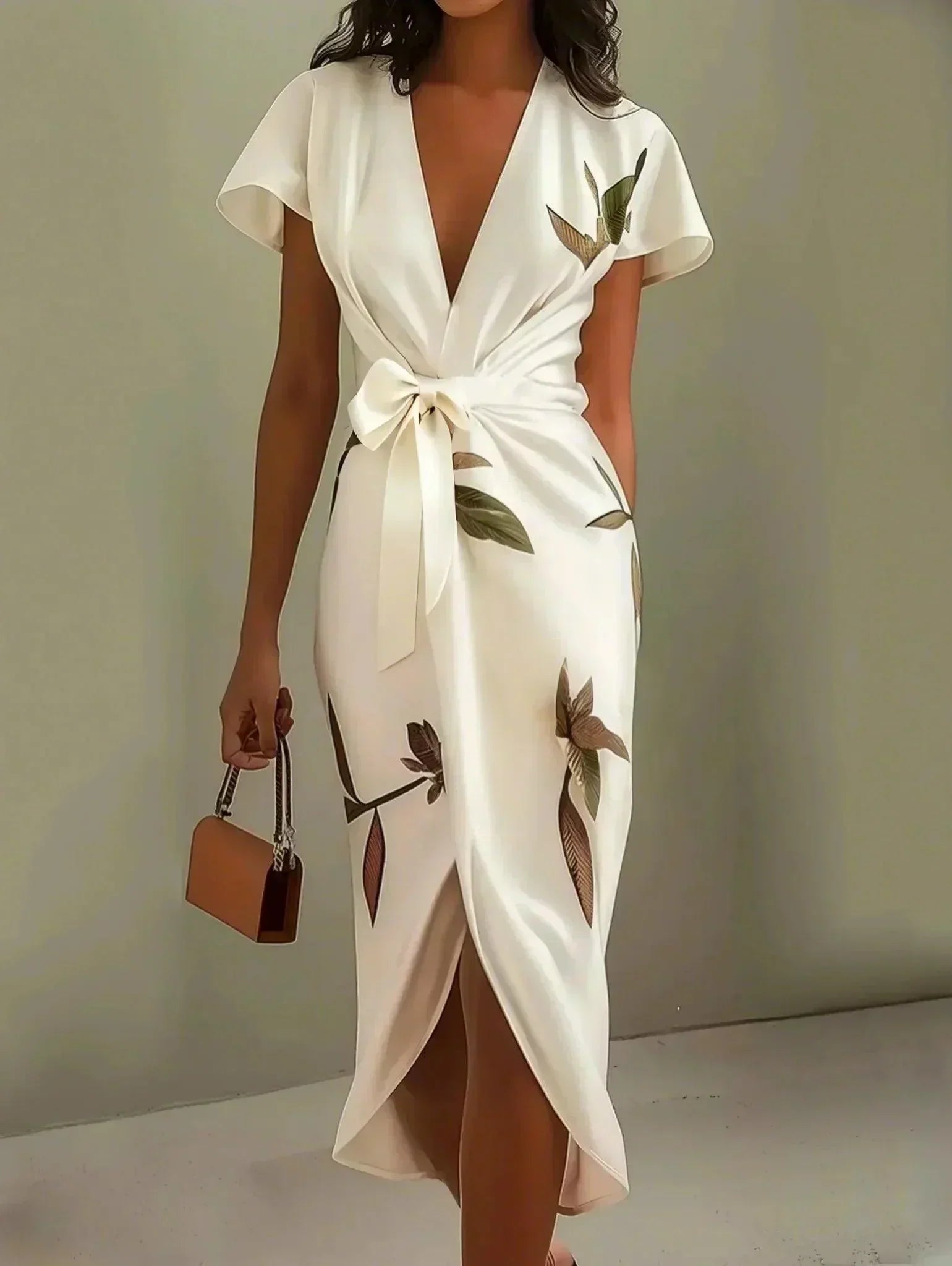 Robe Midi Imprimée Ceinturée pour Femmes