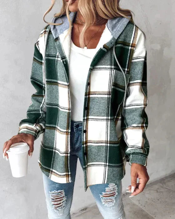 Veste à Carreaux avec Capuche pour Femmes