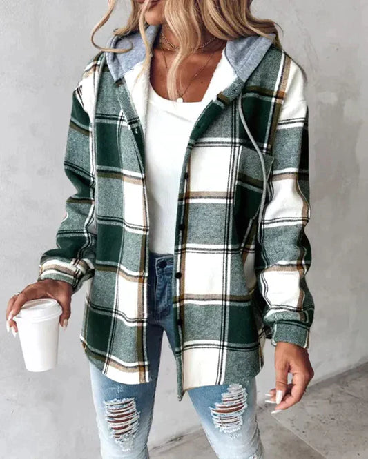 Veste à Carreaux avec Capuche pour Femmes