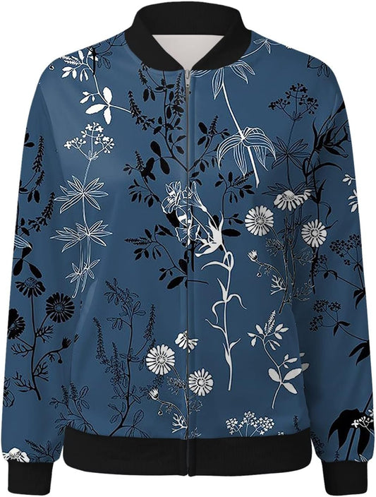 Veste Bomber à Motif Floral pour Femmes