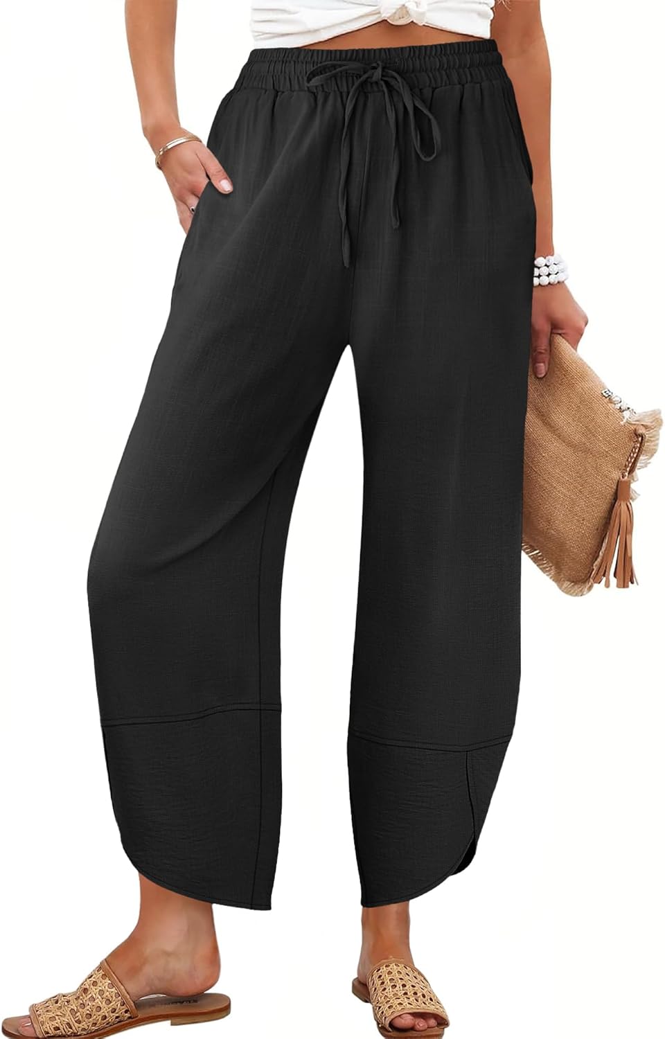 Pantalon Fluide Taille Haute à Taille Élastique pour Femme