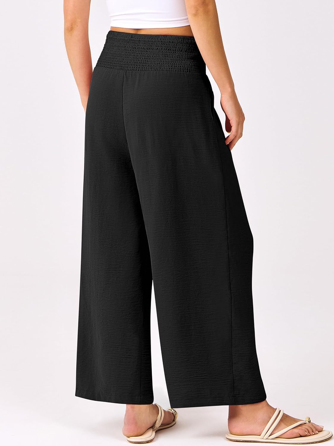 Pantalon Palazzo Fluide et Taille Haute avec Poches pour Femme