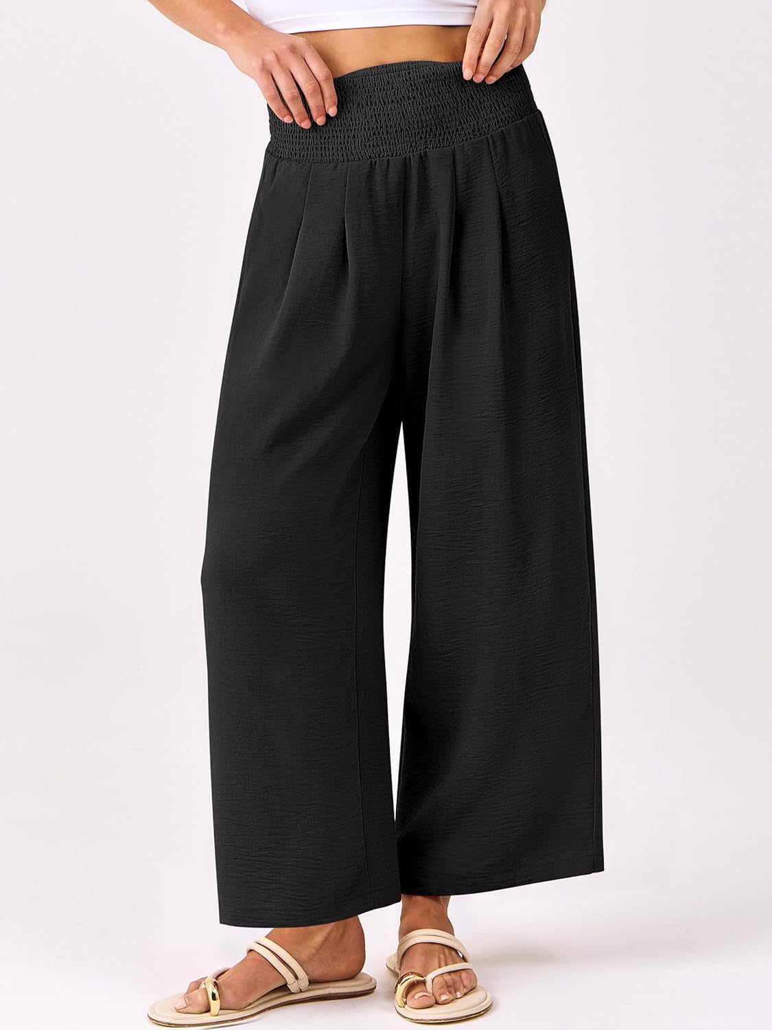 Pantalon Palazzo Fluide et Taille Haute avec Poches pour Femme