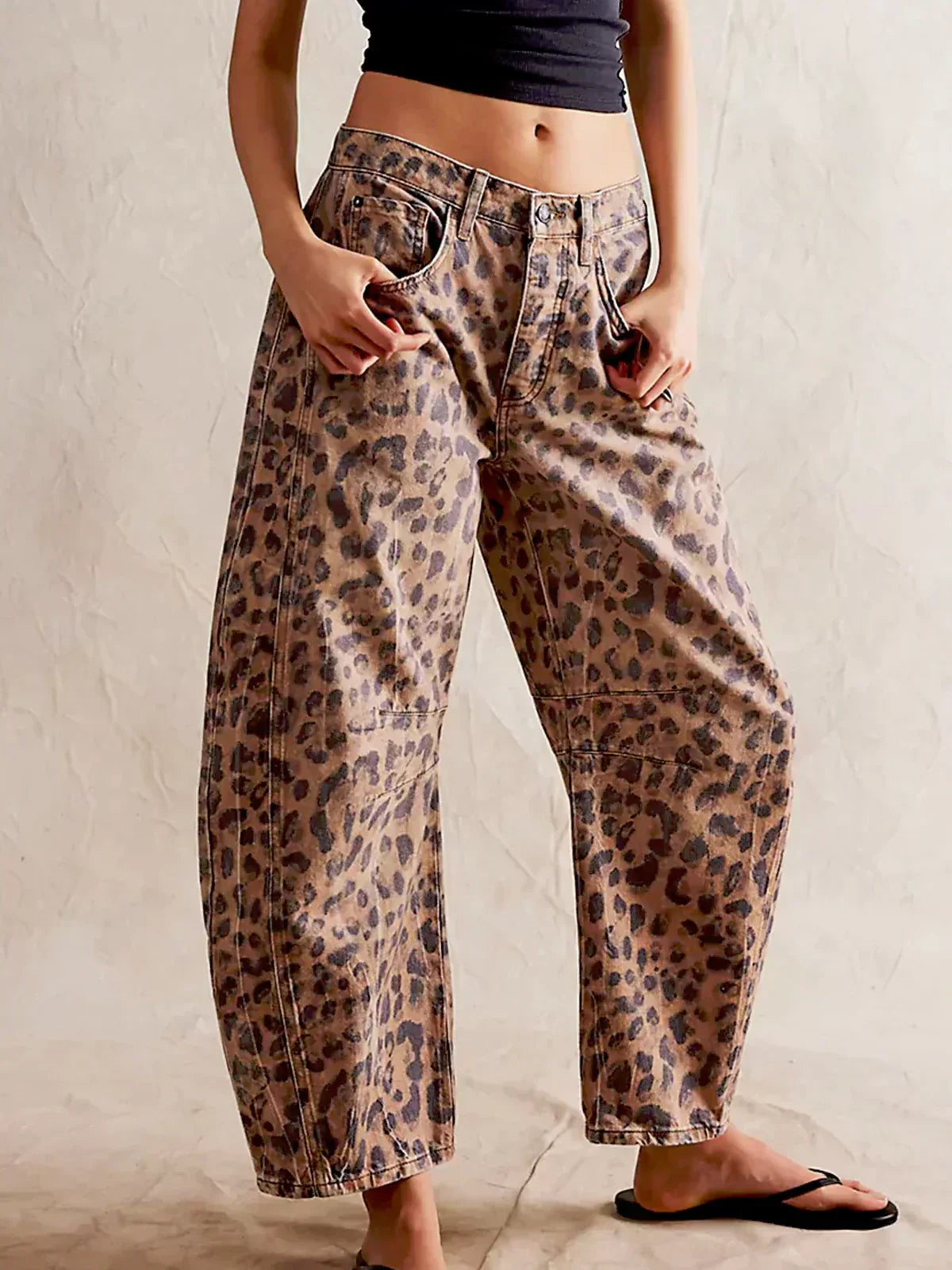 Leopard Print Denim Barrel for Women