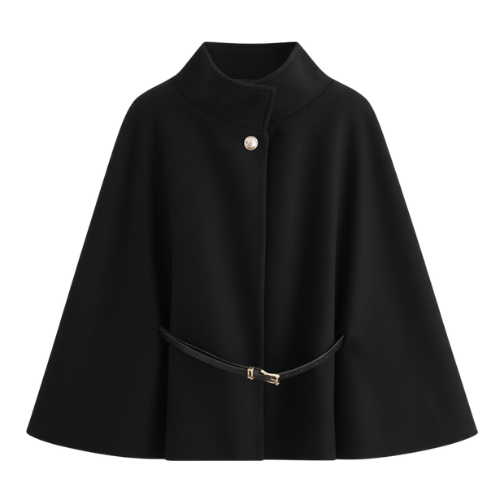 Batwing Sleeve Belted Cape Coat for Women