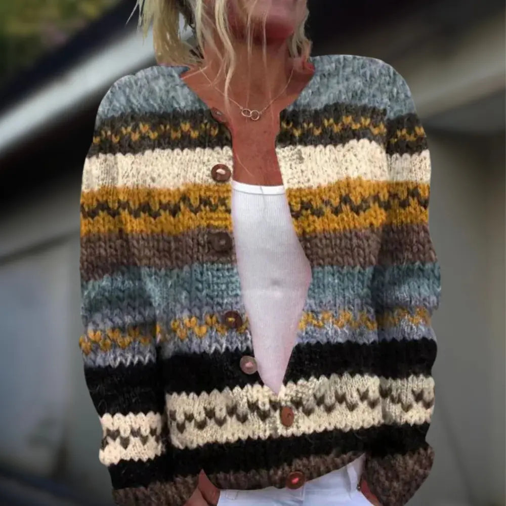 Cardigan en laine et coton à imprimé pour femmes