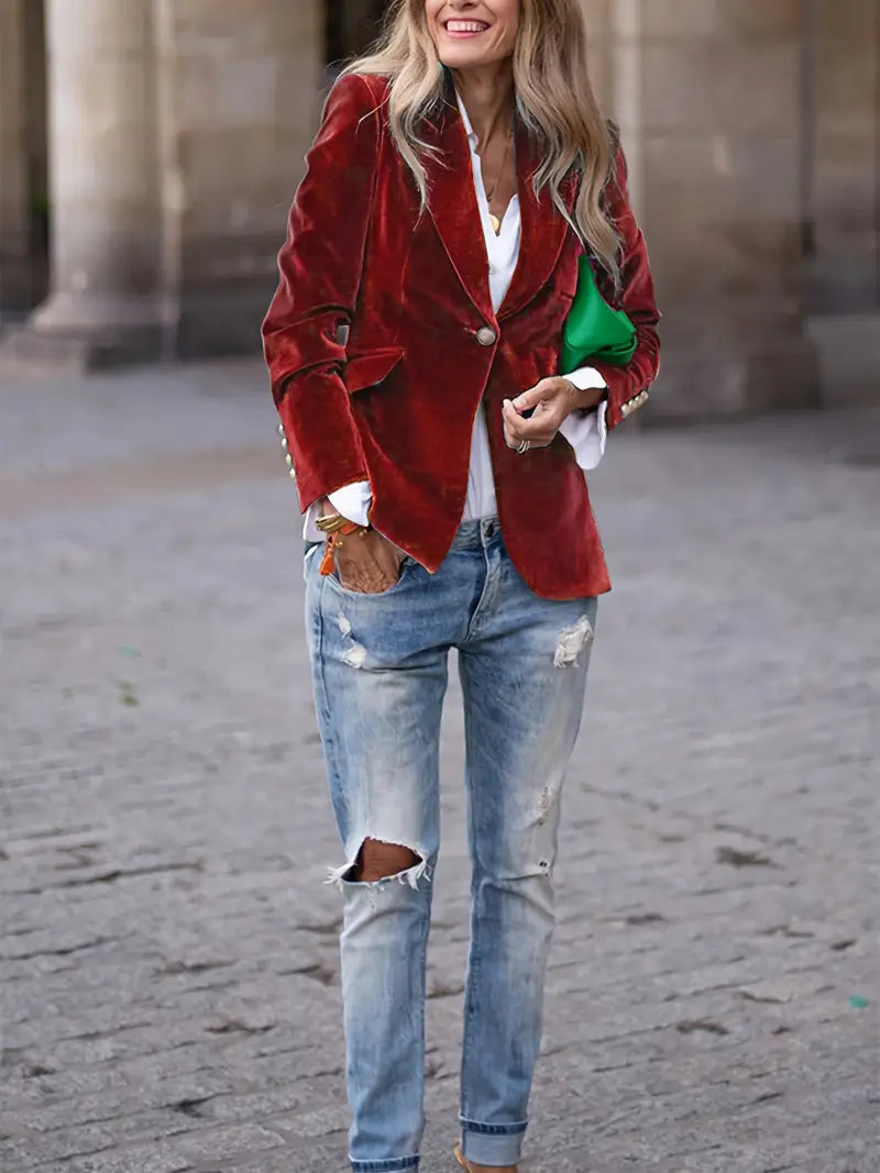 Blazer Féminin Élégant Boutons Dorés pour Femmes