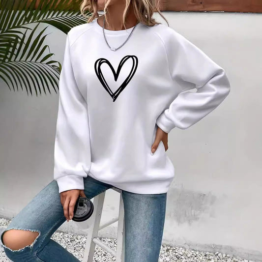 Pull col rond à manches longues avec impression cœur pour Femme