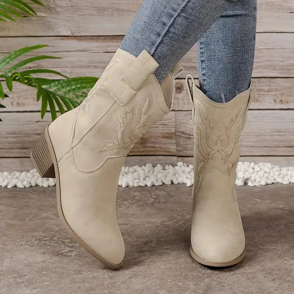 Bottes de Cheville Brodées Style Western pour Femmes