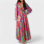 Robe Maxi à Manches Longues et Imprimé Floral pour Femmes