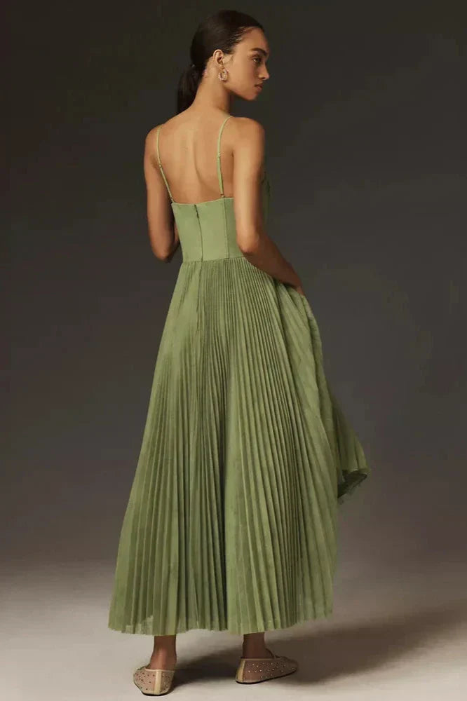 Robe Midi Plissée à Bretelles pour Femme | Idéale pour les Soirées
